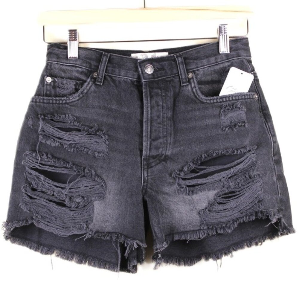 nwt FREE PEOPLE We The Free High-Rise Distressed Denim Shorts in Black, Size 24